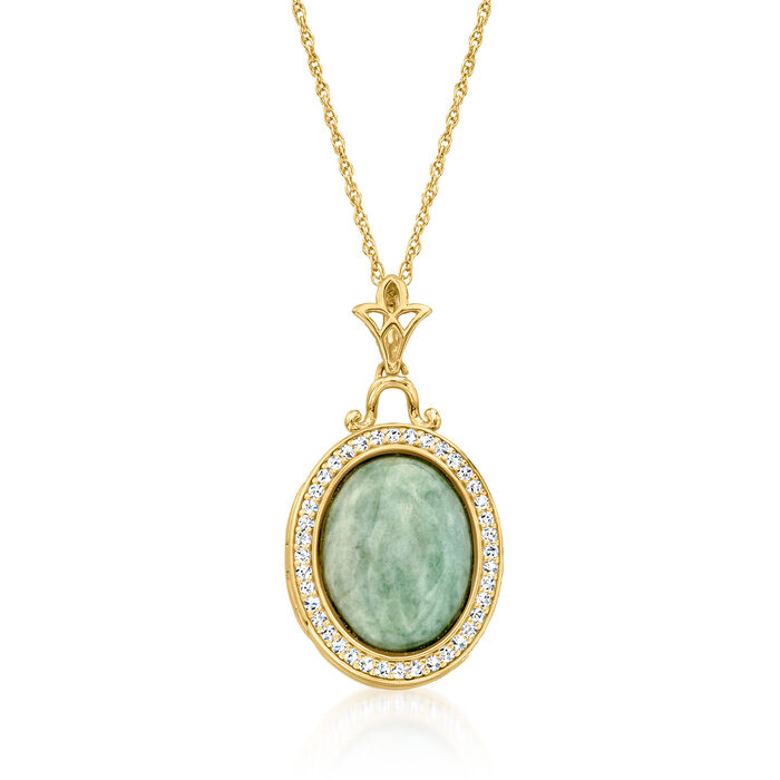 Jade and .30 ct. t.w. White Topaz Locket Necklace in 18kt Gold Over Sterling
