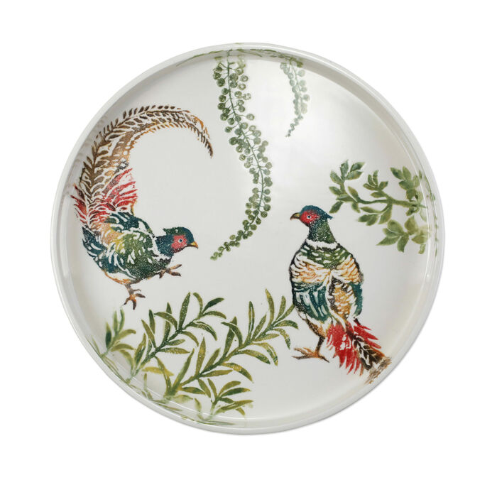 Vietri &quot;Fauna&quot; Pheasants Handled Round Tray from Italy
