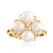 6-6.5mm Cultured Pearl Cluster Ring with Diamond Accents in 14kt Gold