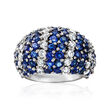 C. 1990 Vintage 5.67 ct. t.w. Sapphire and 1.82 ct. t.w. Diamond Dome Ring in 18kt White Gold