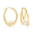 Mikimoto &quot;Japan&quot; 6mm A+ Akoya Pearl Hoop Earrings in 18kt Yellow Gold