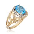 2.80 Carat Blue Topaz and .17 ct. t.w. Diamond Scalloped Ring in 14kt Yellow Gold
