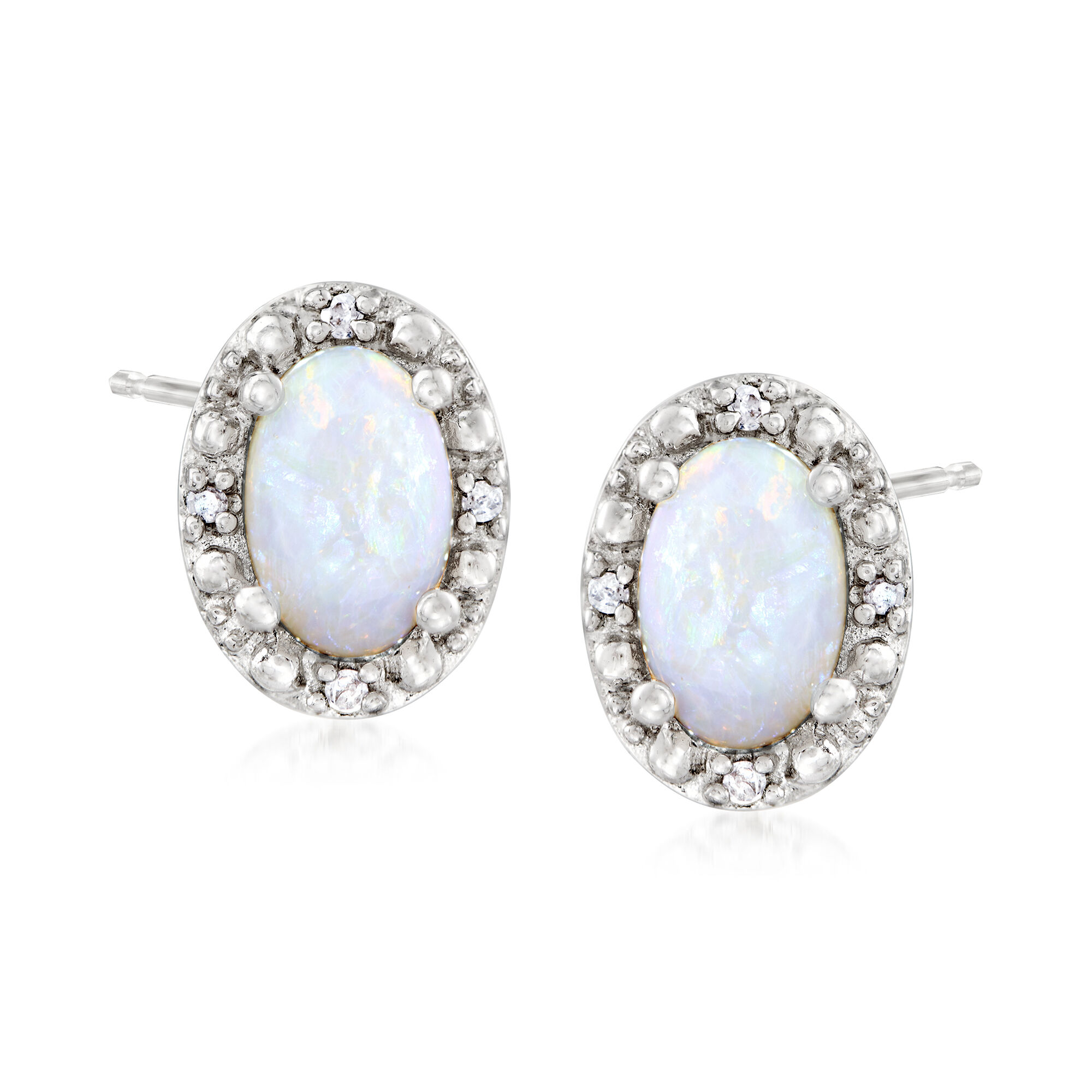 Opal Stud Earrings with Diamond Accents in Sterling Silver | Ross 