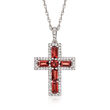 1.50 ct. t.w. Garnet Cross Pendant Necklace with .33 ct. t.w. White Topaz in Sterling Silver