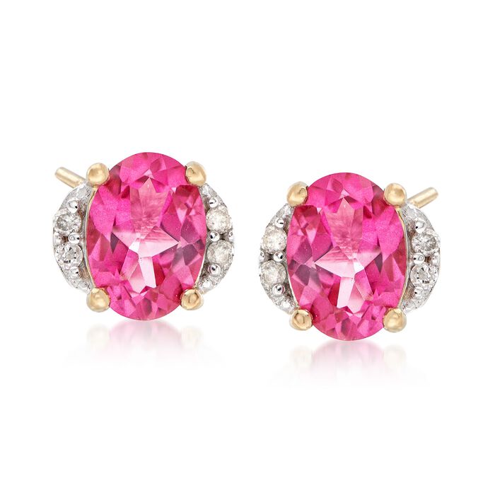 1.90 ct. t.w. Pink Topaz Earrings with Diamond Accents in 14kt Yellow Gold