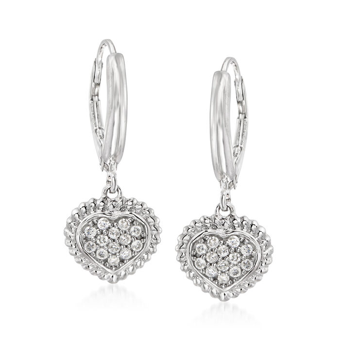 .26 ct. t.w. Pave Diamond Heart Drop Earrings in Sterling Silver