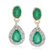 2.40 ct. t.w. Emerald Drop Earrings with White Zircons in 14kt Yellow Gold