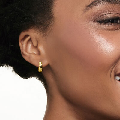 14kt Yellow Gold Textured and Polished Reversible Hoop Earrings