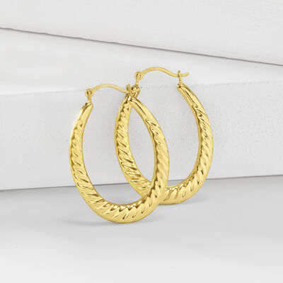 14kt Yellow Gold Twisted-Oval Hoop Earrings