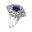 .90 Carat Sapphire Milgrain Ring with Diamond Accents in Sterling Silver