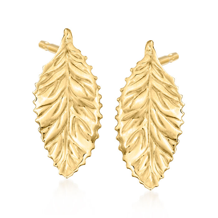 Italian 14kt Yellow Gold Curved Leaf Drop Earrings