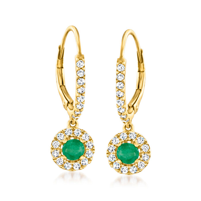 .50 ct. t.w. Emerald and .70 ct. t.w. White Zircon Drop Earrings in 18kt Gold Over Sterling
