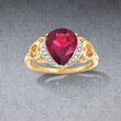 3.80 Carat Rhodolite Garnet Ring with Diamond Accents in 14kt Yellow Gold
