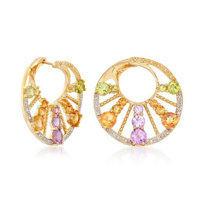 4.80 ct. t.w. Multi-Stone Front-Facing Hoop Earrings in 18kt Gold Over Sterling