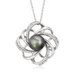 10-11mm Black Cultured Tahitian Pearl and .50 ct. t.w. White Topaz Pendant Necklace in Sterling Silver