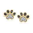 .15 ct. t.w. Black and White Diamond Paw Print Stud Earrings in 18kt Gold Over Sterling