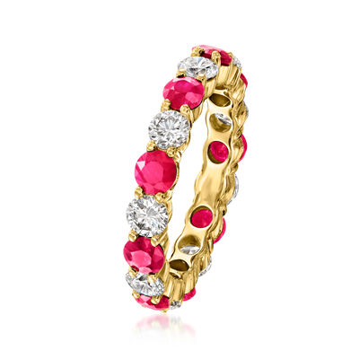 2.10 ct. t.w. Ruby and 1.56 ct. t.w. Lab-Grown Diamond Eternity Band in 14kt Yellow Gold