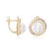 10-10.5mm Cultured Pearl and .11 ct. t.w. Diamond Spiral Earrings in 14kt Yellow Gold