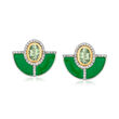 1.50 ct. t.w. Prasiolite and .40 ct. t.w. White Topaz Earrings with Green Enamel in Sterling Silver with 14kt Yellow Gold