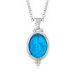 Italian Blue Venetian Glass and Mother-Of-Pearl Pendant Necklace in Sterling Silver