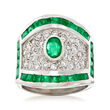 C. 1970 Vintage 2.45 ct. t.w. Emerald and .90 ct. t.w. Pave Diamond Ring in 14kt White Gold