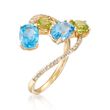 1.90 ct. t.w. Blue Topaz and .80 ct. t.w. Peridot Open Ring with Diamonds in 14kt Yellow Gold