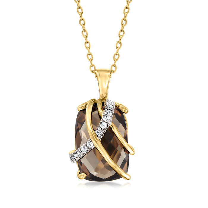 7.00 Carat Smoky Quartz and .10 ct. t.w. White Zircon Pendant Necklace in 18kt Gold Over Sterling