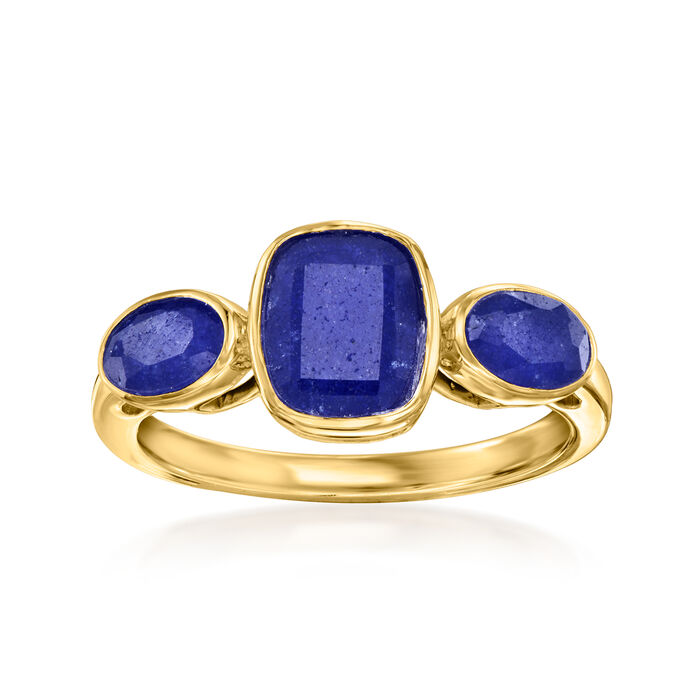 3.30 ct. t.w. Sapphire Three-Stone Ring in 18kt Gold Over Sterling