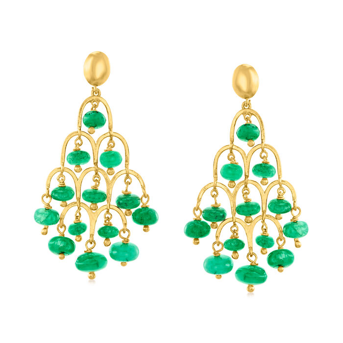 16.00 ct. t.w. Emerald Bead Chandelier Earrings in 18kt Gold Over Sterling