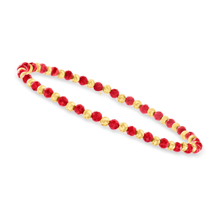 6.00 ct. t.w. Ruby and 10kt Yellow Gold Bead Stretch Bracelet