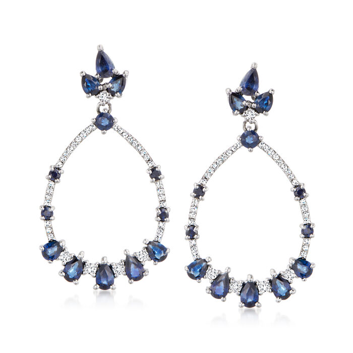 4.70 ct. t.w. Sapphire and .37 ct. t.w. Diamond Drop Earrings in 14kt White Gold