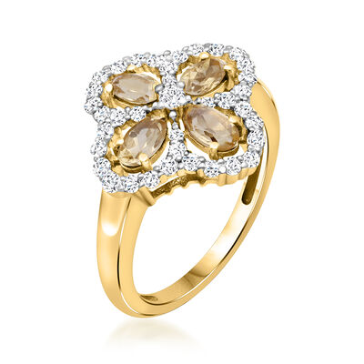 1.00 ct. t.w. Citrine and .50 ct. t.w. White Topaz Clover Ring in 18kt Gold Over Sterling