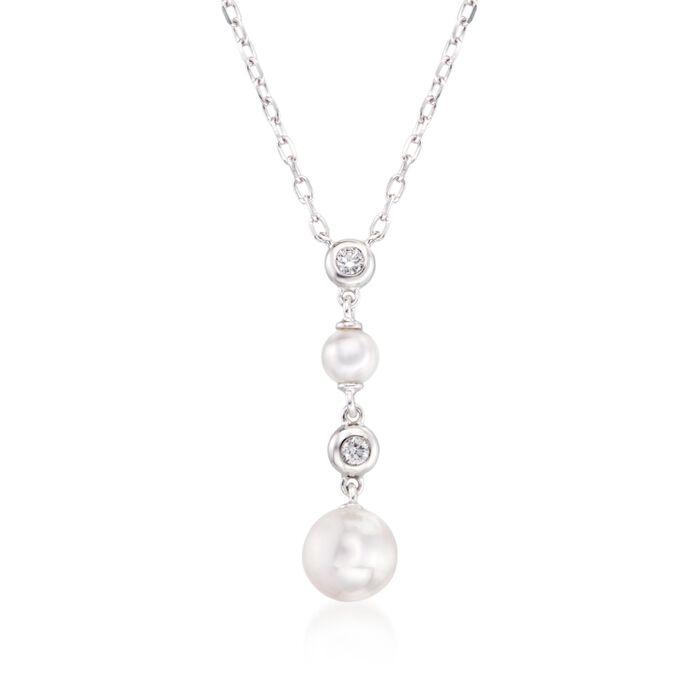 Mikimoto 4-6.5mm A+ Akoya Pearl Pendant Necklace with Diamond Accents in 18kt White Gold