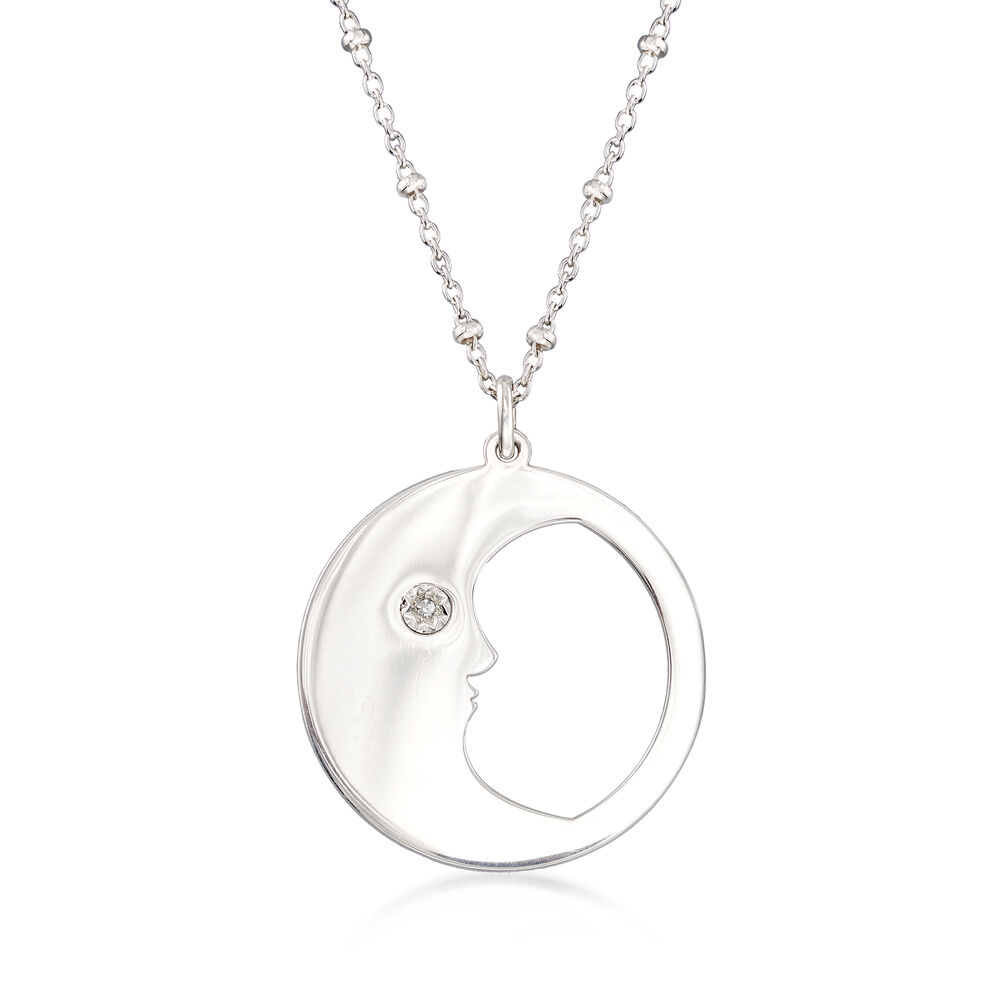 Diamond-Accented Man in the Moon Pendant Necklace in Sterling Silver