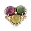 14.00 ct. t.w. Multicolored Tourmaline and .37 ct. t.w. Diamond Ring in 14kt Yellow Gold