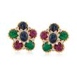 C. 1990 Vintage 21.20 ct. t.w. Multi-Stone and 1.00 ct. t.w. Diamond Floral Clip-On Earrings in 18kt Yellow Gold