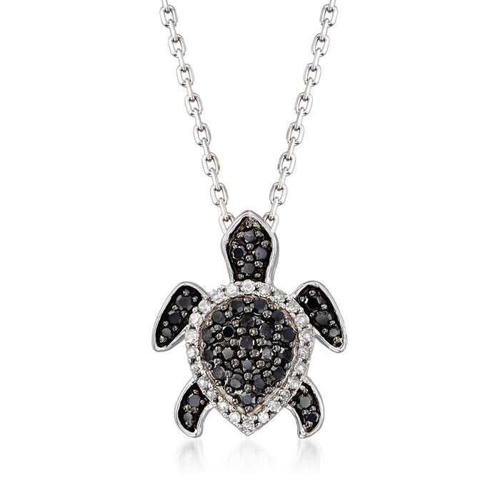 .25 ct. t.w. Black and White Diamond Turtle Pendant Necklace in Sterling Silver