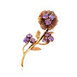 C. 1940 Vintage 1.35 ct. t.w. Amethyst Flower Pin in 14kt Yellow Gold 