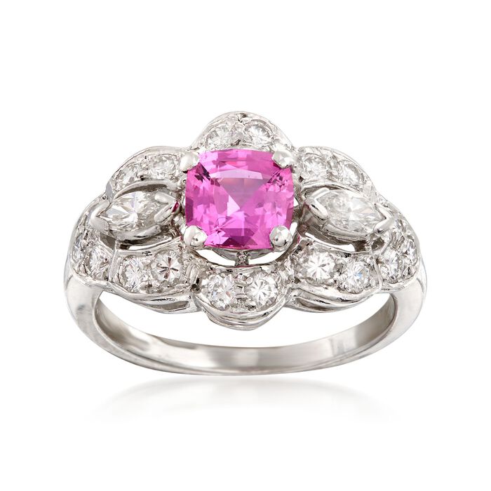 C. 2000 Vintage 1.00 Carat Pink Sapphire and  .70 ct. t.w. Diamond Ring in Platinum
