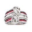 C. 1980 Vintage 1.25 ct. t.w. Ruby and .90 ct. t.w. Diamond Swirl Ring in 14kt White Gold
