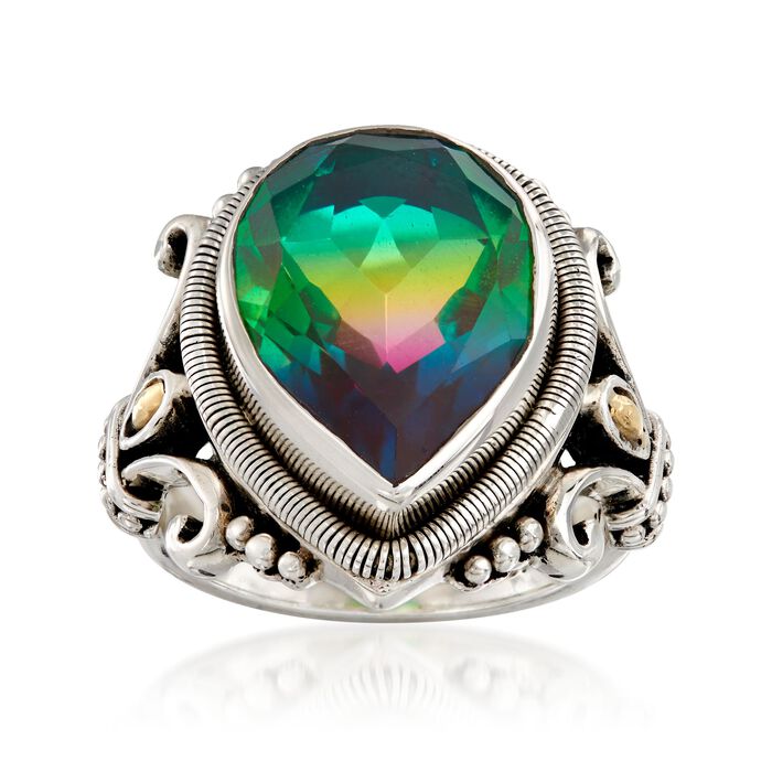 7.50 Carat Multicolored Quartz Ring with 18kt Yellow Gold in Sterling Silver