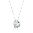6.5-8mm Cultured Pearl and 1.58 ct. t.w. Multi-Gemstone Cluster Pendant Necklace in Sterling Silver