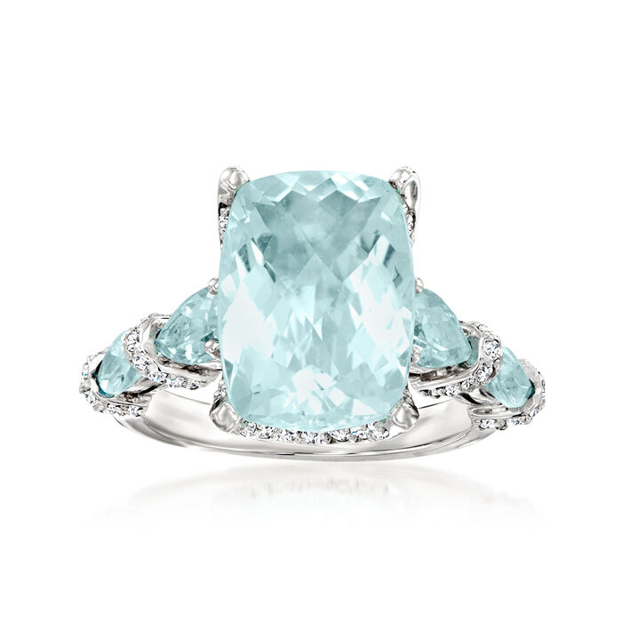 8.50 ct. t.w. Aquamarine and .43 ct. t.w. Diamond Ring in 14kt White Gold