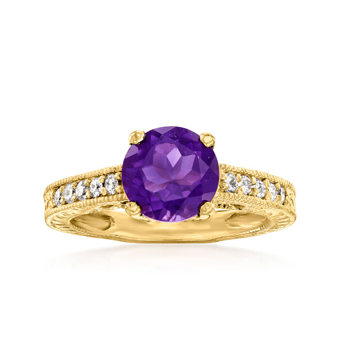 C. 1980 Vintage 1.55 Carat Amethyst Ring with .25 ct. t.w. Diamonds in 14kt Yellow Gold