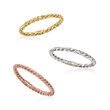 18kt Tri-Colored Gold Jewelry Set: Three Roped Rings