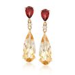 5.00 ct. t.w. Citrine and 1.00 ct. t.w. Garnet Drop Earrings With Diamond Accents in 14kt Yellow Gold