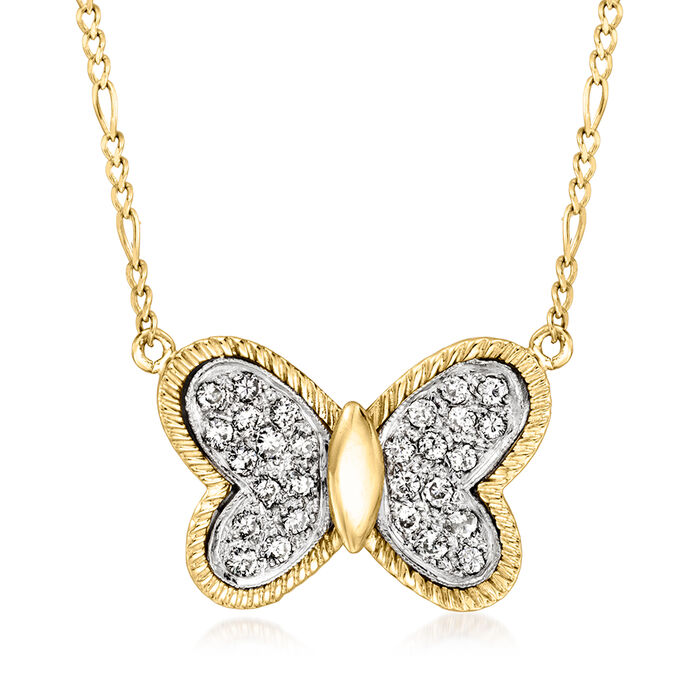 C. 1980 Vintage .70 ct. t.w. Diamond Butterfly Necklace in 14kt Two-Tone Gold