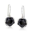 Black Onyx Hexagon Drop Earrings in Sterling Silver