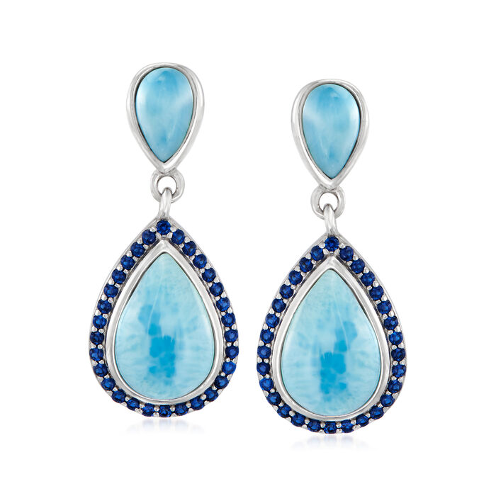 Larimar and .30 ct. t.w. Simulated Sapphire Drop Earrings in Sterling Silver