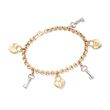 14kt Two-Tone Gold Heart Lock and Key Charm Bracelet